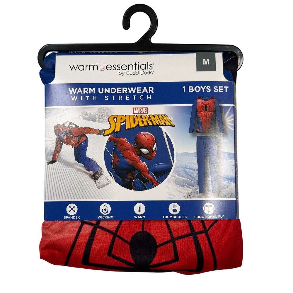 Boys Spider-Man Warm Underwear Set Medium 8/10 Warm Essentials by Cuddl Duds NWT